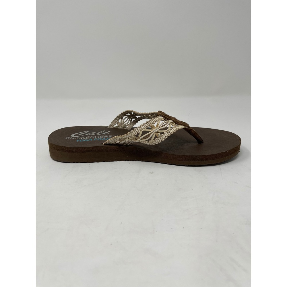 Skechers Cali Yoga Foam Flip Flops Women's 8 Brown Woven Macrame Sandals - Picture 8 of 9